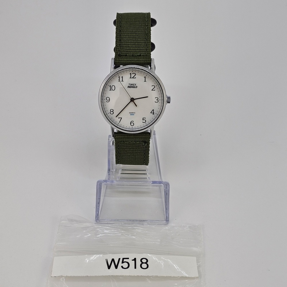 VTG Timex Men's Watch 34MM White Dial New Army Green Nylon Bands New Battery - Picture 12 of 12